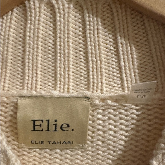 Elie Tahari Ivory Wool Blend Cable Knit Sweater Relaxed Fit Dolman Long Sleeve - Picture 2 of 4